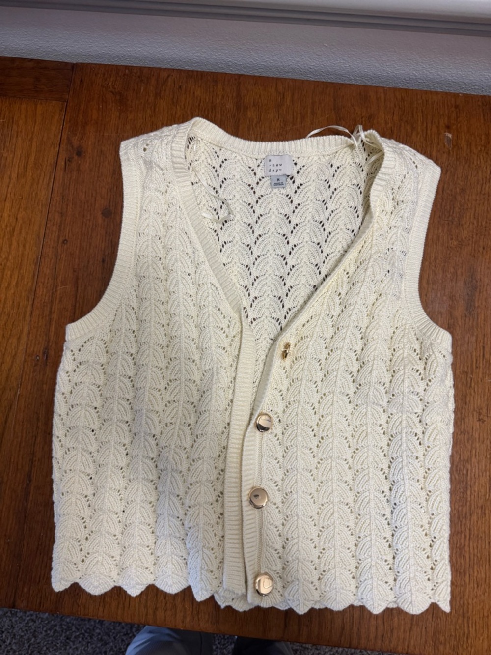 a new day Cream Knit Lace-Style Button Vest